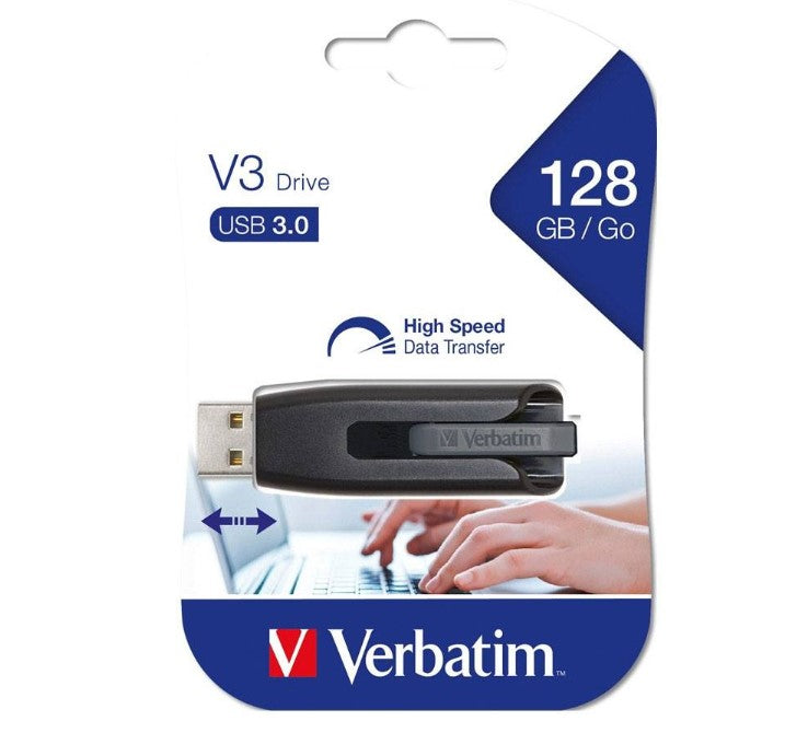 Verbatim Store'n'Go V3 USB 3.2 SuperSpeed Drive 128GB - Backup Storage, Grey, Windows, Mac, Linux Compatible. - Image 2