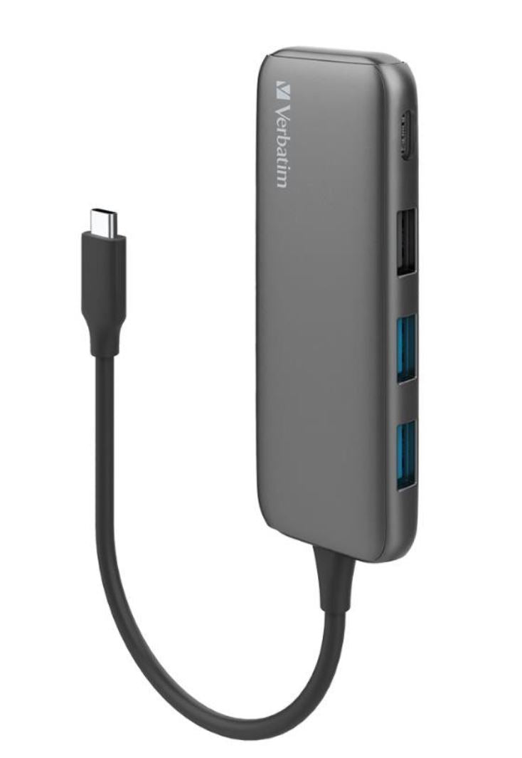 Verbatim USB-C Hub with 2 x USB-A 3.2 Gen 1 supports up to 5Gbps data transfer, 1 x USB-C supports up to 5Gbps data transfer - Space Grey - Image 1