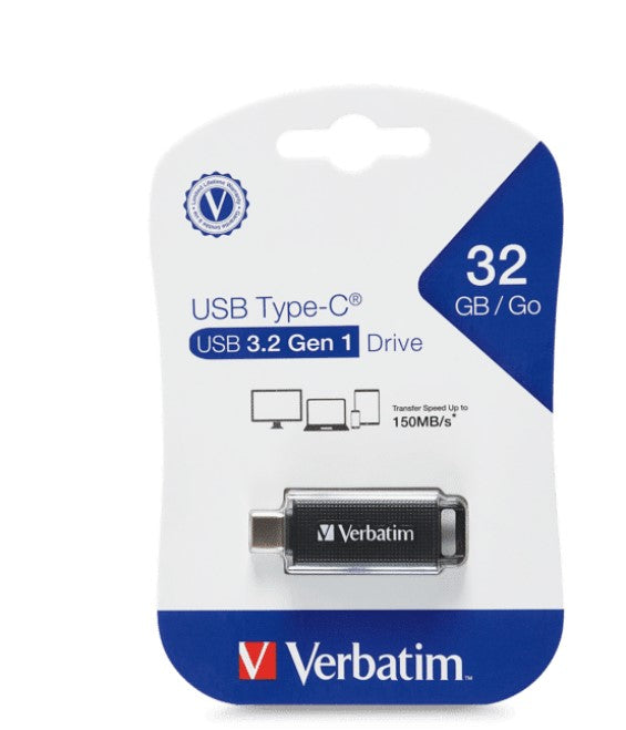 Verbatim 32GB Type-C USB 3.2 Flash Drive - Black Retail Pack 70903 Ultra Fast Transfer, Compact and Light weight design - Image 1