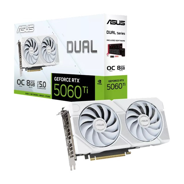 ASUS Dual GeForce RTX™ 5060 Ti 8GB - White, OC Edition, NVIDIA®, GDDR7, 4608 CUDA Cores, 28Gbps, PCIe 5.0, HDMI 2.1b, DP 2.1b - Image 1