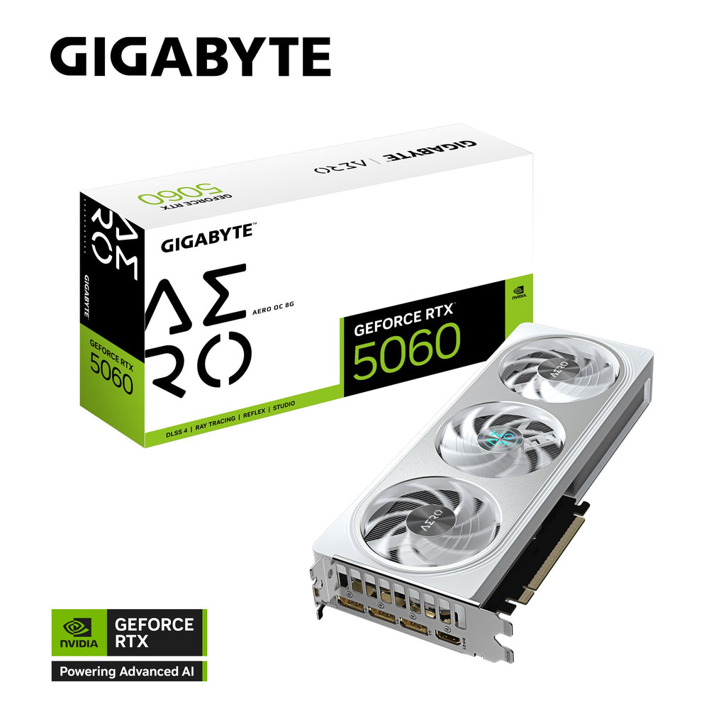 Gigabyte GeForce RTX™ 5060 AERO OC 8G, 2595 MHz, CUDA 3840, 28 Gbps, GDDR7,  128 bit, PCI-E 5.0, PSU 500W, DisplayPort 2.1b *3 HDMI 2.1b x1 - Image 1