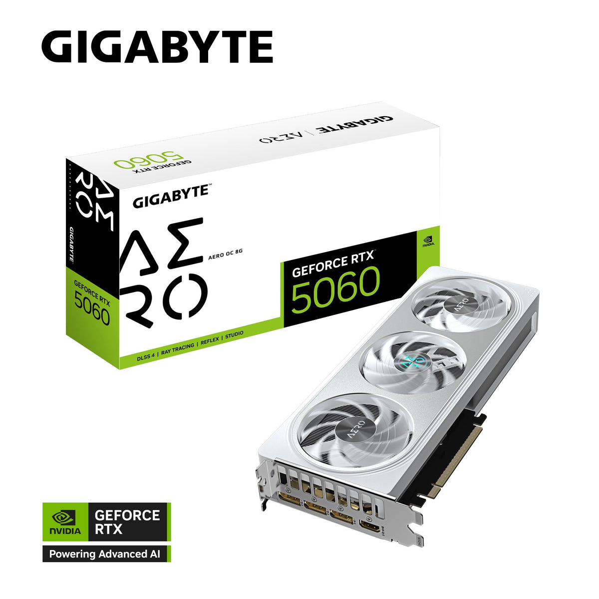 Gigabyte GeForce RTX™ 5060 AERO OC 8G, 2595 MHz, CUDA 3840, 28 Gbps, GDDR7,  128 bit, PCI-E 5.0, PSU 500W, DisplayPort 2.1b *3 HDMI 2.1b x1 - Image 1
