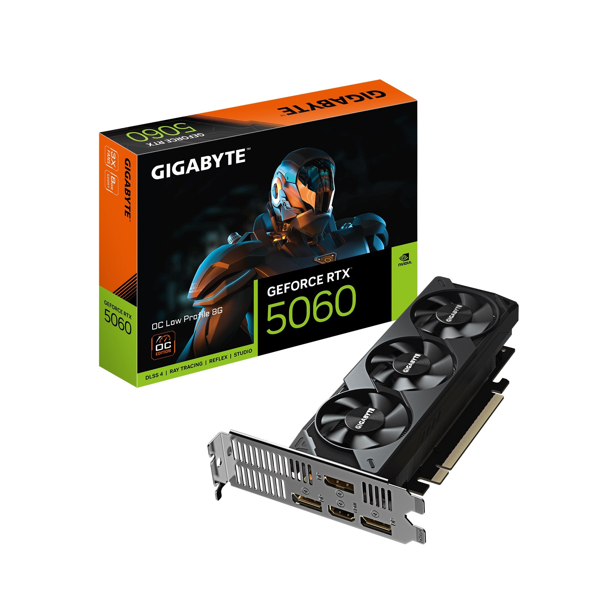Gigabyte GeForce RTX™ 5060 OC Low Profile 8G, 2512 MHz, CUDA 3840, 28 Gbps, GDDR7, 128 bit, PCI-E 5.0, PSU 450W, DisplayPort 1.4a *1 HDMI 2.1b x1 - Image 1