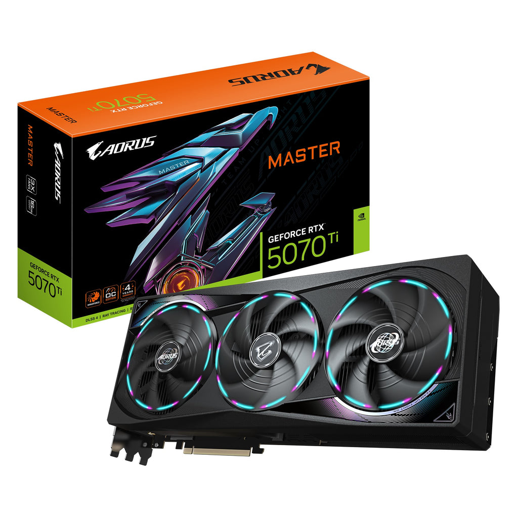 Gigabyte AORUS GeForce RTX™ 5070 Ti MASTER 16G, 2670 MHz, CUDA 8960, 28 Gbps, GDDR7, 256 bi,t PCI-E 5.0, PSU 750W, DisplayPort 2.1b x3 HDMI 2.1b x1 - Image 1