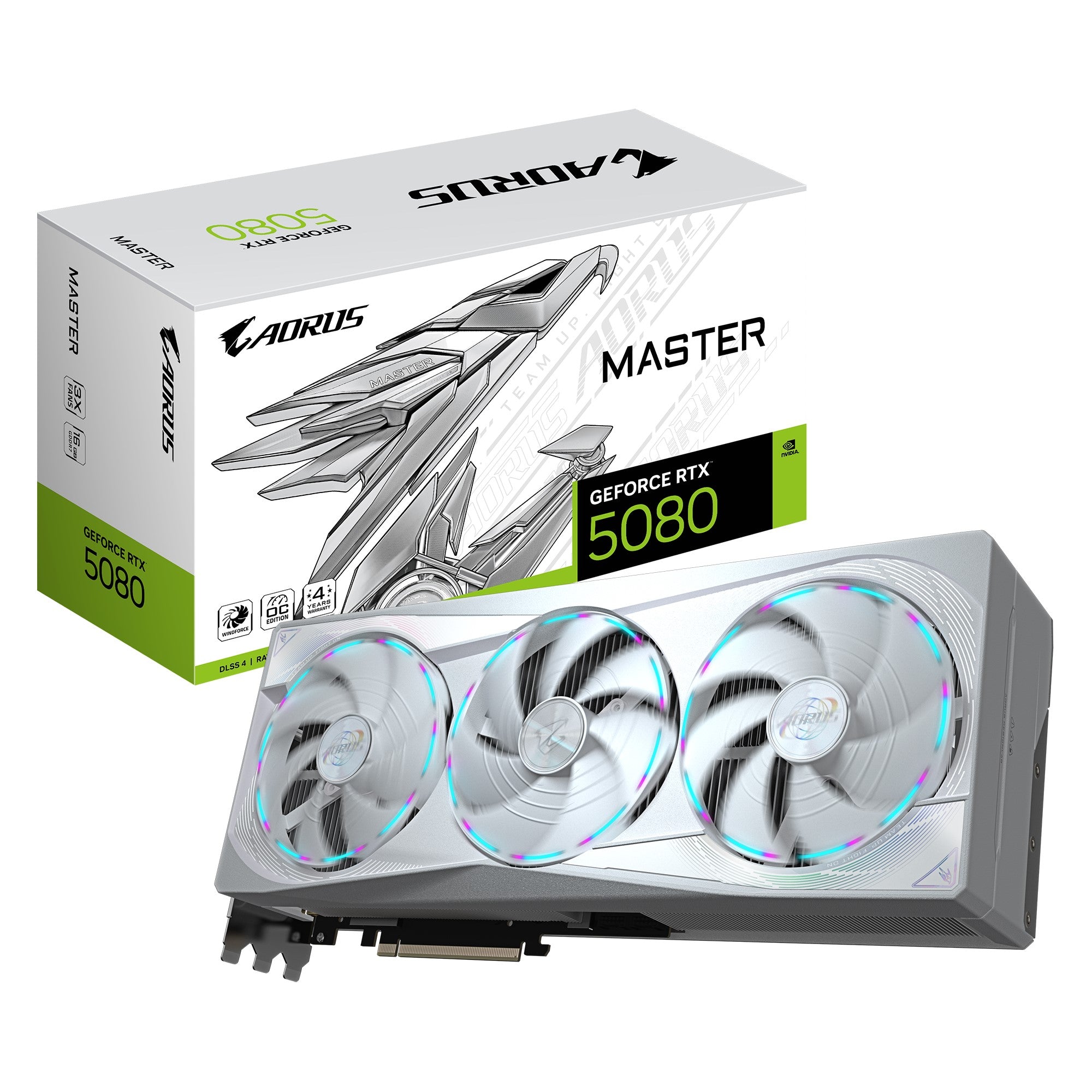 Gigabyte AORUS GeForce RTX™ 5080 MASTER ICE 16G, 2805 MHz, CUDA 10752, 30 Gbps, GDDR7, 256 bit, PCI-E 5.0, PSU 850W, DisplayPort 2.1b x3 HDMI 2.1b x1 - Image 1