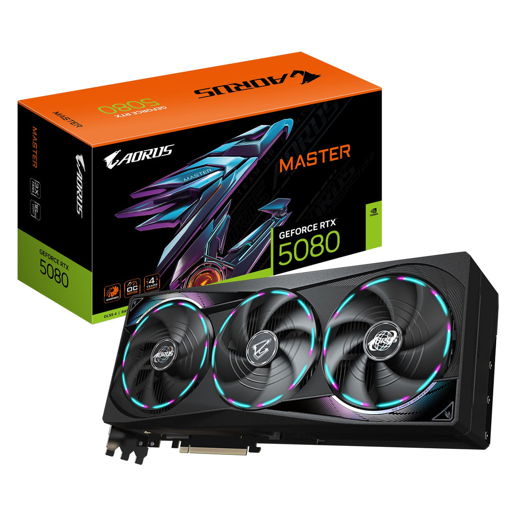 Gigabyte AORUS GeForce RTX™ 5080 MASTER 16G, 2805 MHz, CUDA 10752, 30 Gbps, GDDR7, 256 bit, PCI-E 5.0, PSU 850W, DisplayPort 2.1b x3 HDMI 2.1b x1 - Image 1