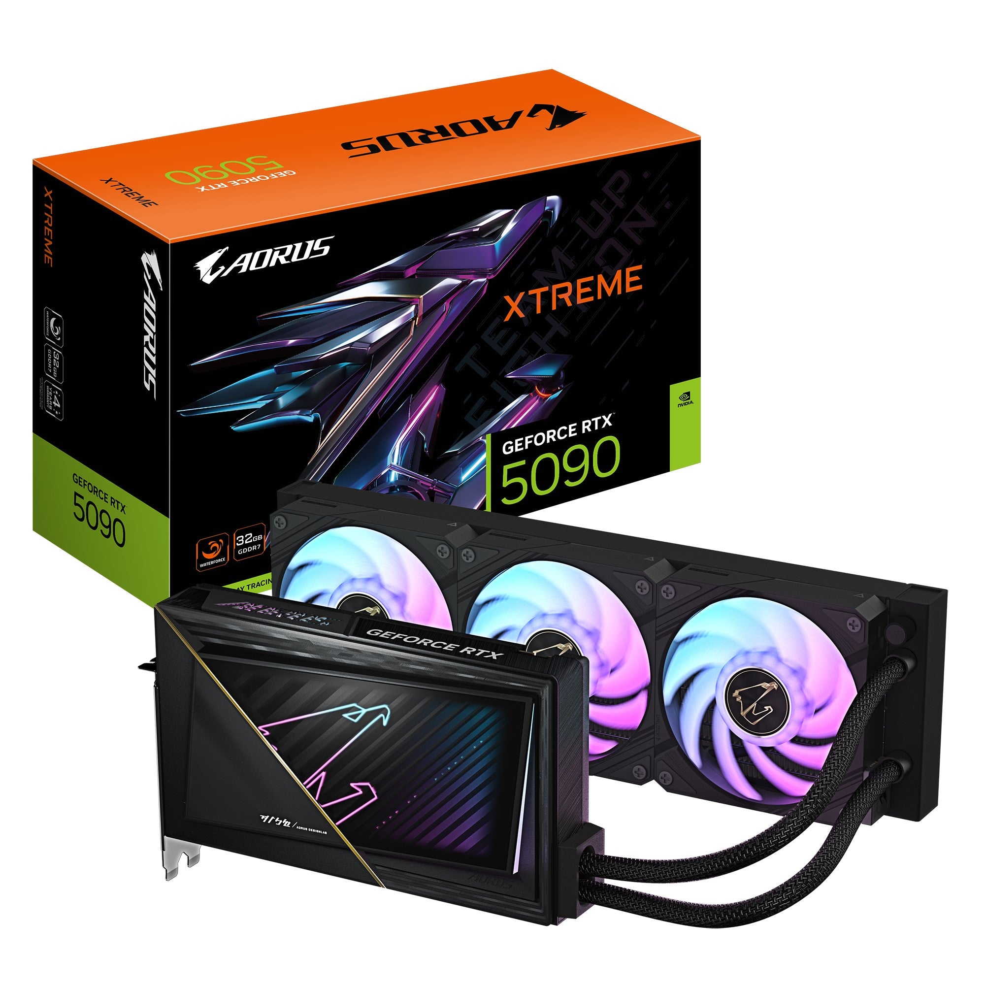 Gigabyte AORUS GeForce RTX™ 5090 XTREME WATERFORCE 32G, 2655 MHz , CUDA 21760, 28 Gbps, GDDR7, 512 bit, PSU 1000W, DisplayPort 2.1b *3 HDMI 2.1b *1 - Image 1