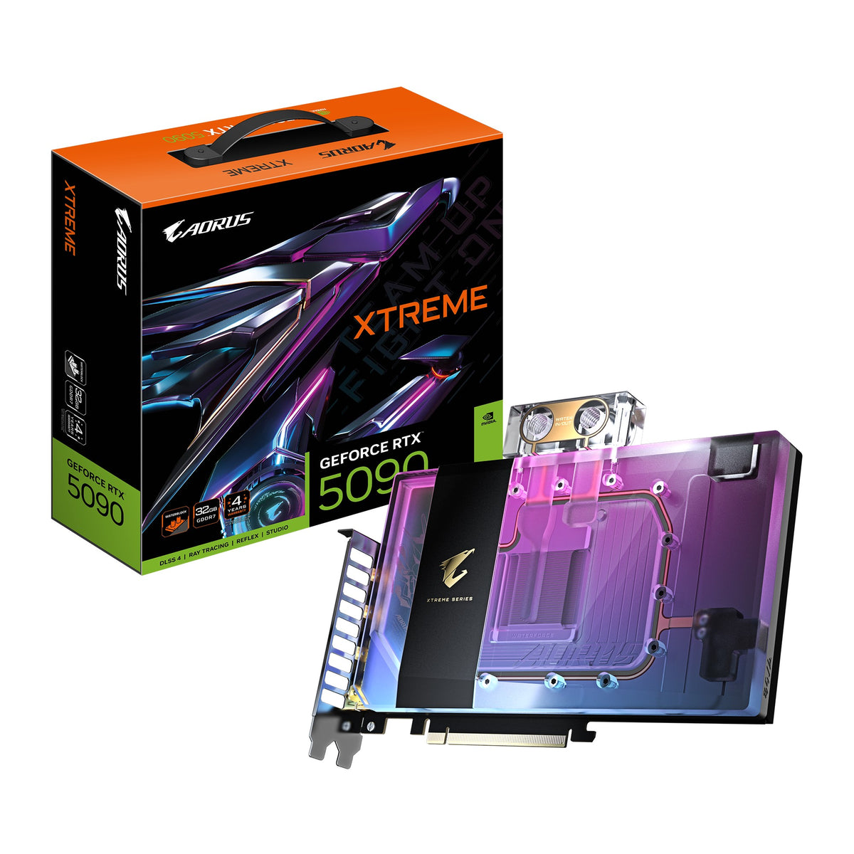 Gigabyte AORUS GeForce RTX™ 5090 XTREME WATERFORCE WB 32G, 2655 MHz, CUDA 21760, 28 Gbps, GDDR7, 512 bit, PSU 1000W, DisplayPort 2.1b *3 HDMI 2.1b *1 - Image 1