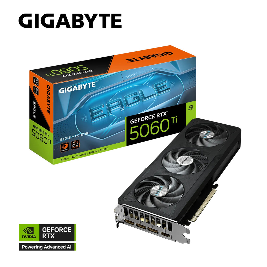 Gigabyte GeForce RTX™ 5060 Ti EAGLE MAX OC 8G, 2617 MHz, CUDA 4608, 28 Gbps, GDDR7,128 bit, PCI-E 5.0, PSU 650W, DisplayPort 2.1b *3 HDMI 2.1b *1 - Image 1