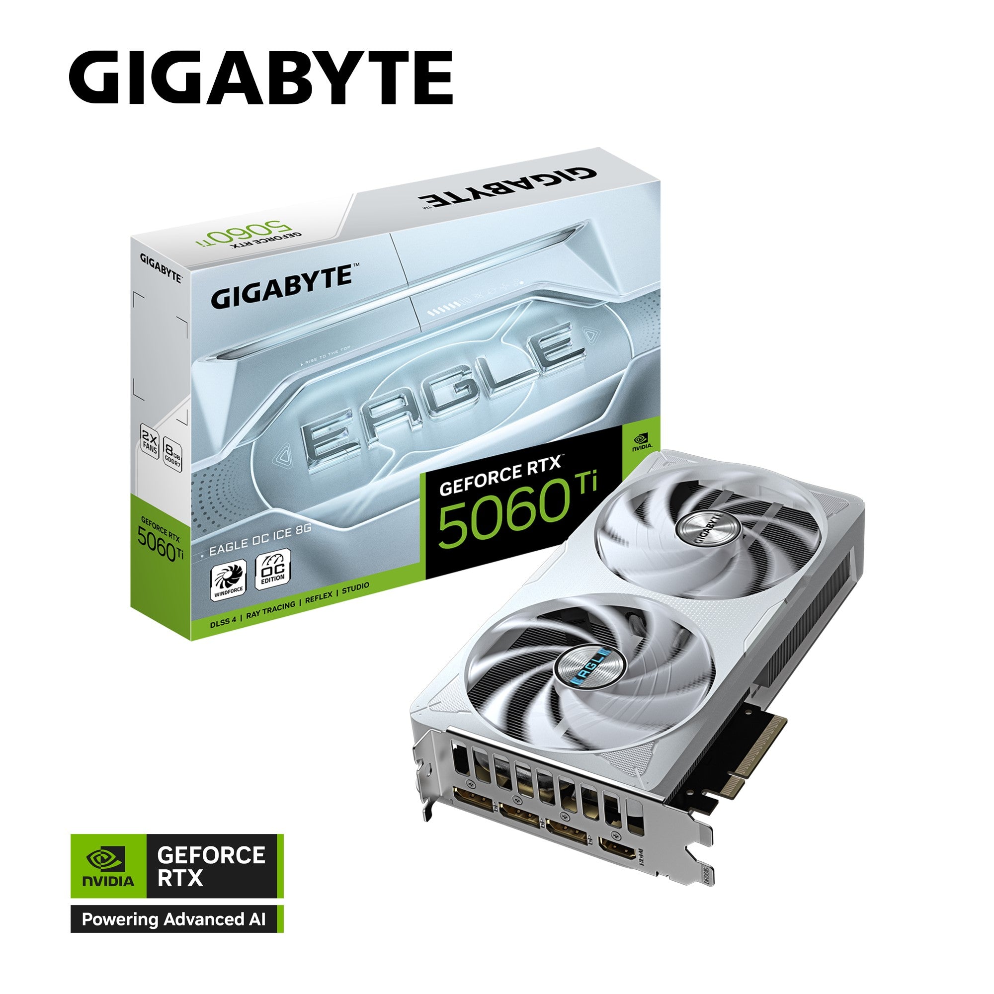Gigabyte GeForce RTX™ 5060 Ti EAGLE OC ICE 8G, 2617 MHz, 28 Gbps, GDDR7, 128 bit, PCI-E 5.0, ATX, PSU 650W, DisplayPort 2.1b *3, HDMI 2.1b *1 - Image 1