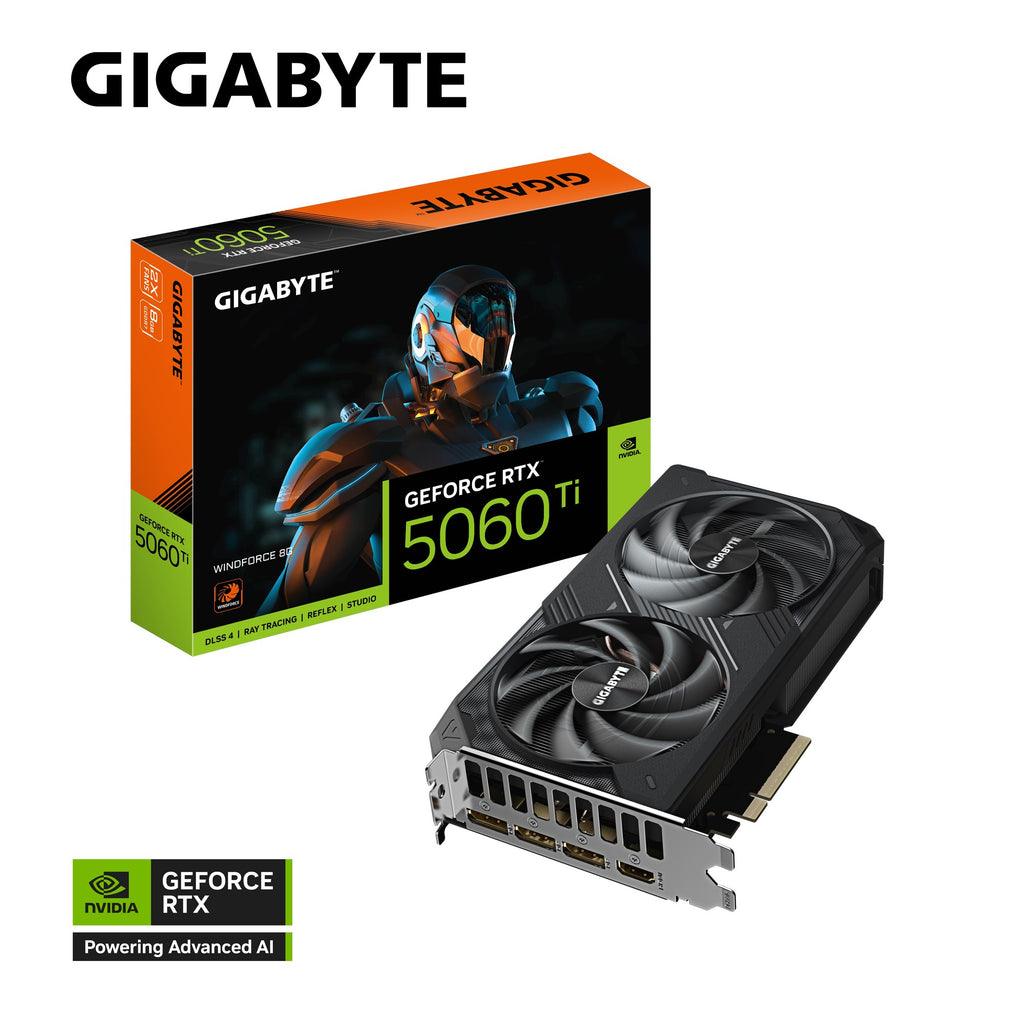 Gigabyte GeForce RTX™ 5060 Ti WINDFORCE 8G, 2572 MHz, CUDA TBD, 28 Gbps, GDDR7, 128 bit, PCI-E 5.0, PSU 650W, DisplayPort 2.1b *3 HDMI 2.1b *1 - Image 1