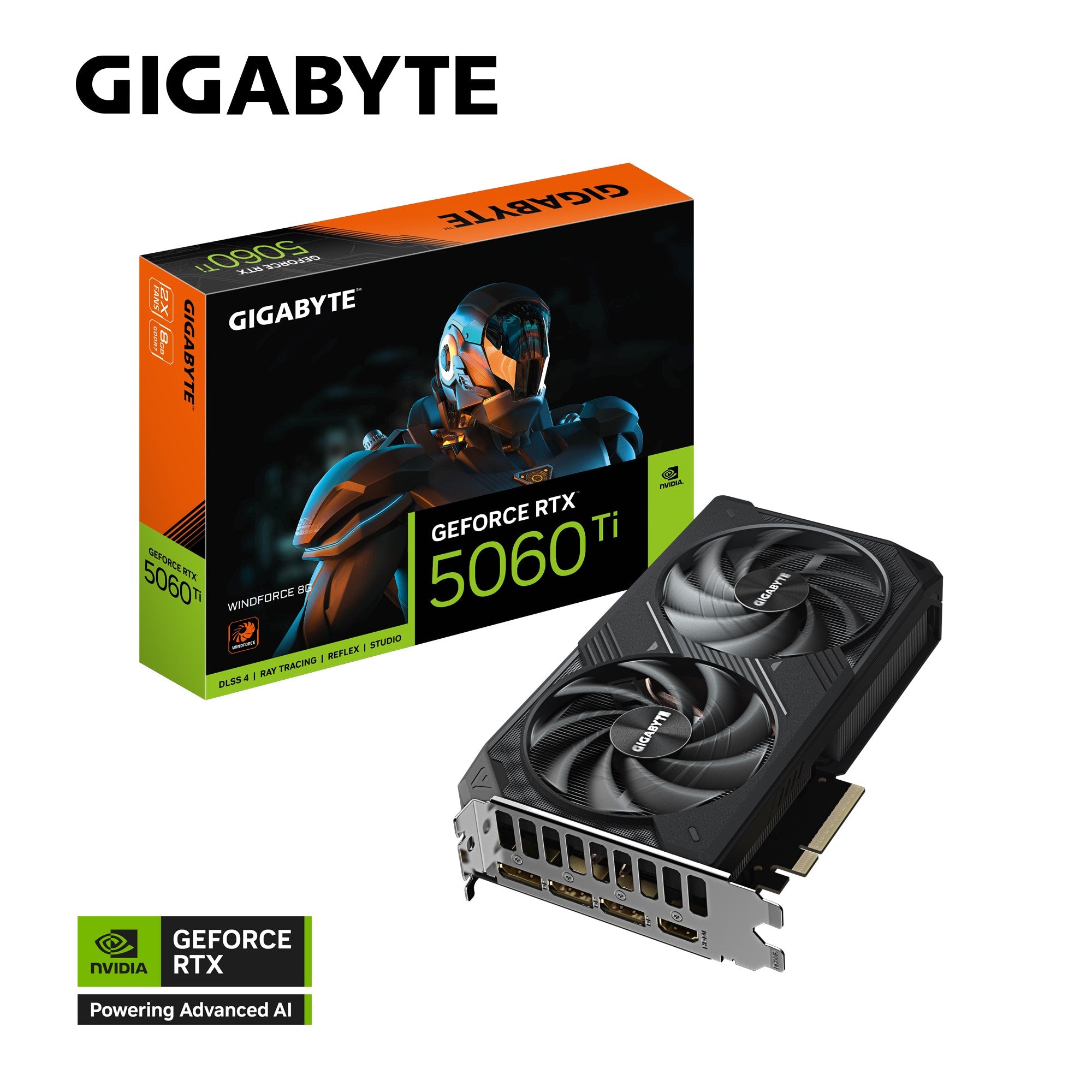Gigabyte GeForce RTX™ 5060 Ti WINDFORCE 8G, 2572 MHz, CUDA TBD, 28 Gbps, GDDR7, 128 bit, PCI-E 5.0, PSU 650W, DisplayPort 2.1b *3 HDMI 2.1b *1 - Image 1