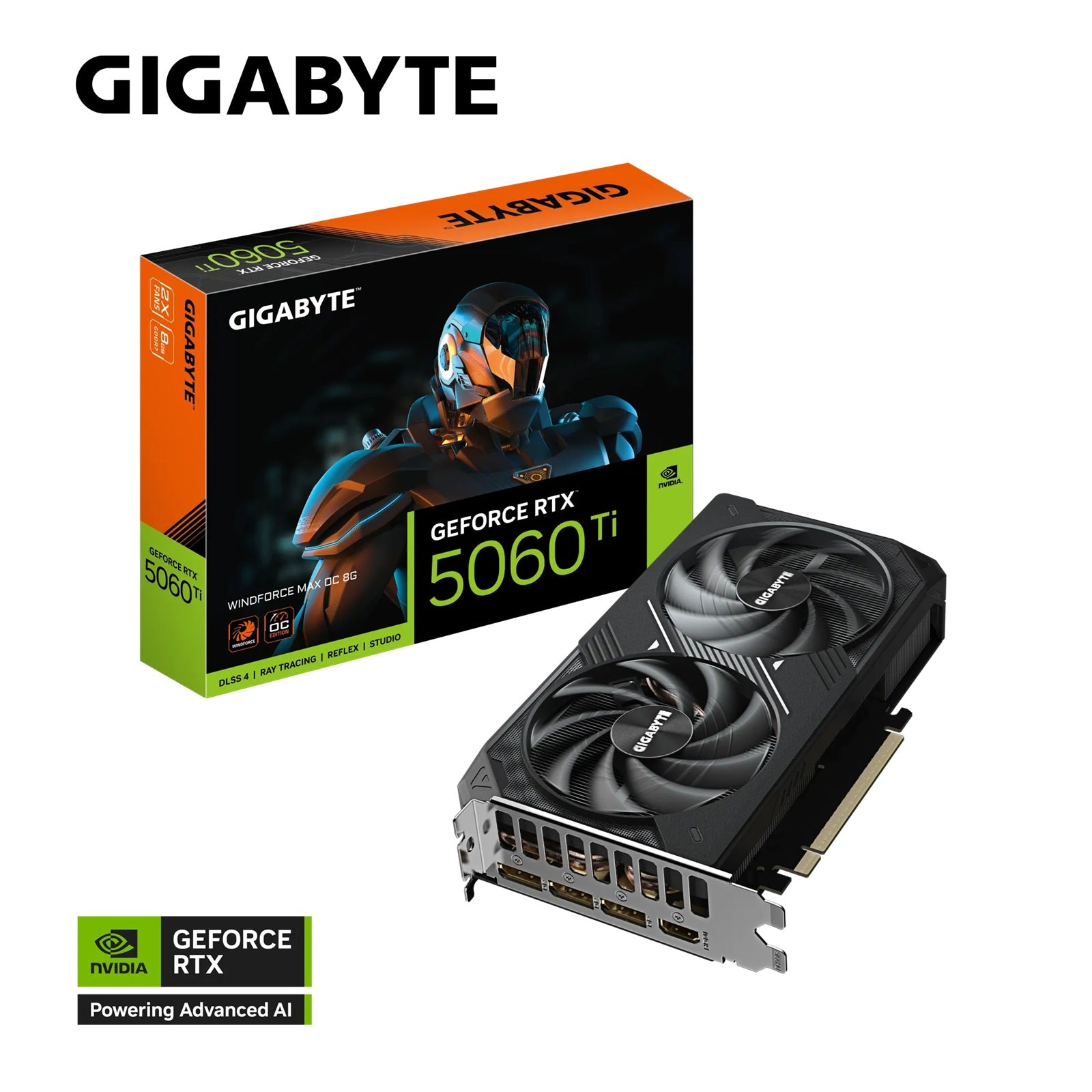 Gigabyte GeForce RTX™ 5060 Ti WINDFORCE MAX OC 8G, 2587 MHz, CUDA 4608, 28 Gbps, GDDR7, 128 bit, PCI-E 5.0, PSU 650W, DisplayPort 2.1b *3 HDMI 2.1b *1 - Image 1