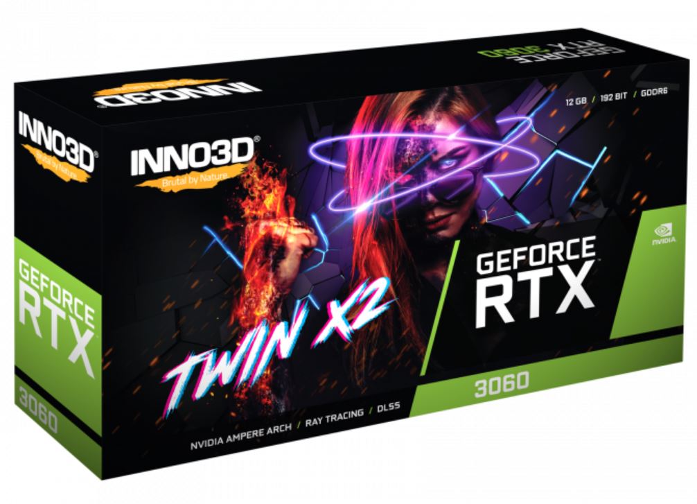 INNO3D nVidia GeForce RTX 3060 TWIN X2 12G GDDR6, 1777MHz Boost Clock, RAM 15Gbps, 3xDP. 1xHDMI, 240x120mm x 2-slot (3060) - Image 3