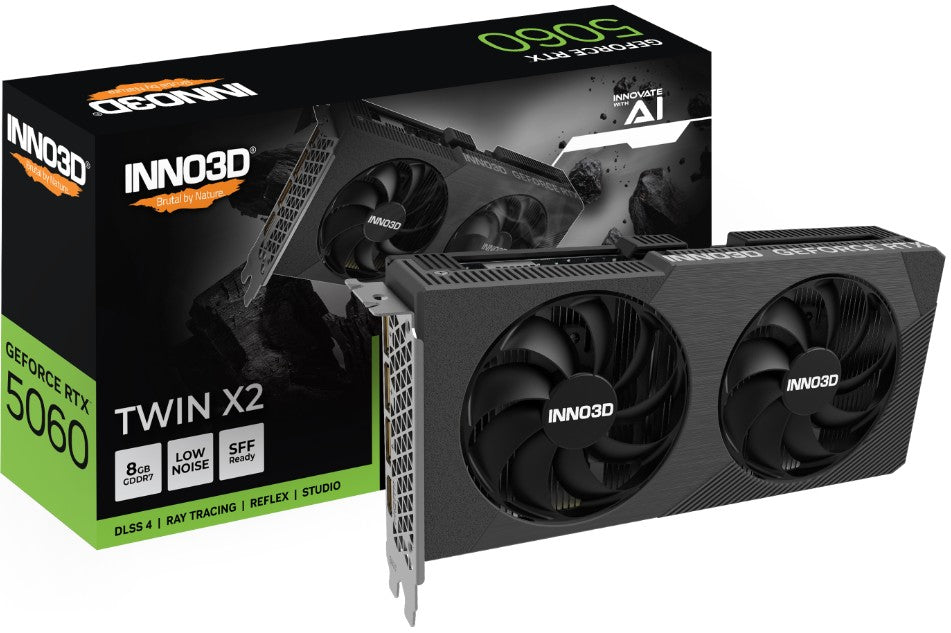 INNO3D nVidia GeForce RTX 5060 TWIN X2 OC V2 8GB GDDR7, 2527MHz Boost Clock, RAM 28Gbps, 3xDP, 1xHDMI 225x116x41mm - Image 1