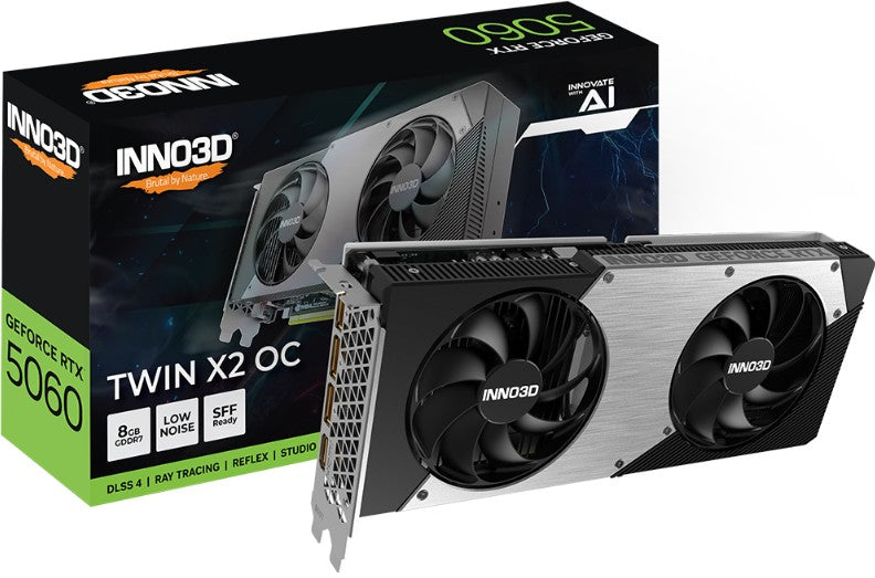 INNO3D nVidia GeForce RTX 5060 TWIN X2 OC 8GB GDDR7, 2527MHz Boost Clock, RAM 28Gbps, 3xDP, 1xHDMI 250x116x41mm - Image 2