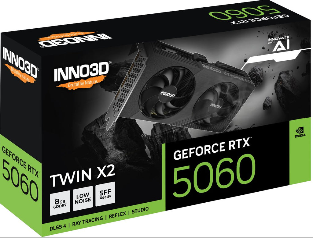 INNO3D nVidia GeForce RTX 5060 TWIN X2 8GB GDDR7, 2497MHz Boost Clock, RAM 28Gbps, 3xDP, 1xHDMI 225x116x41mm - Image 2