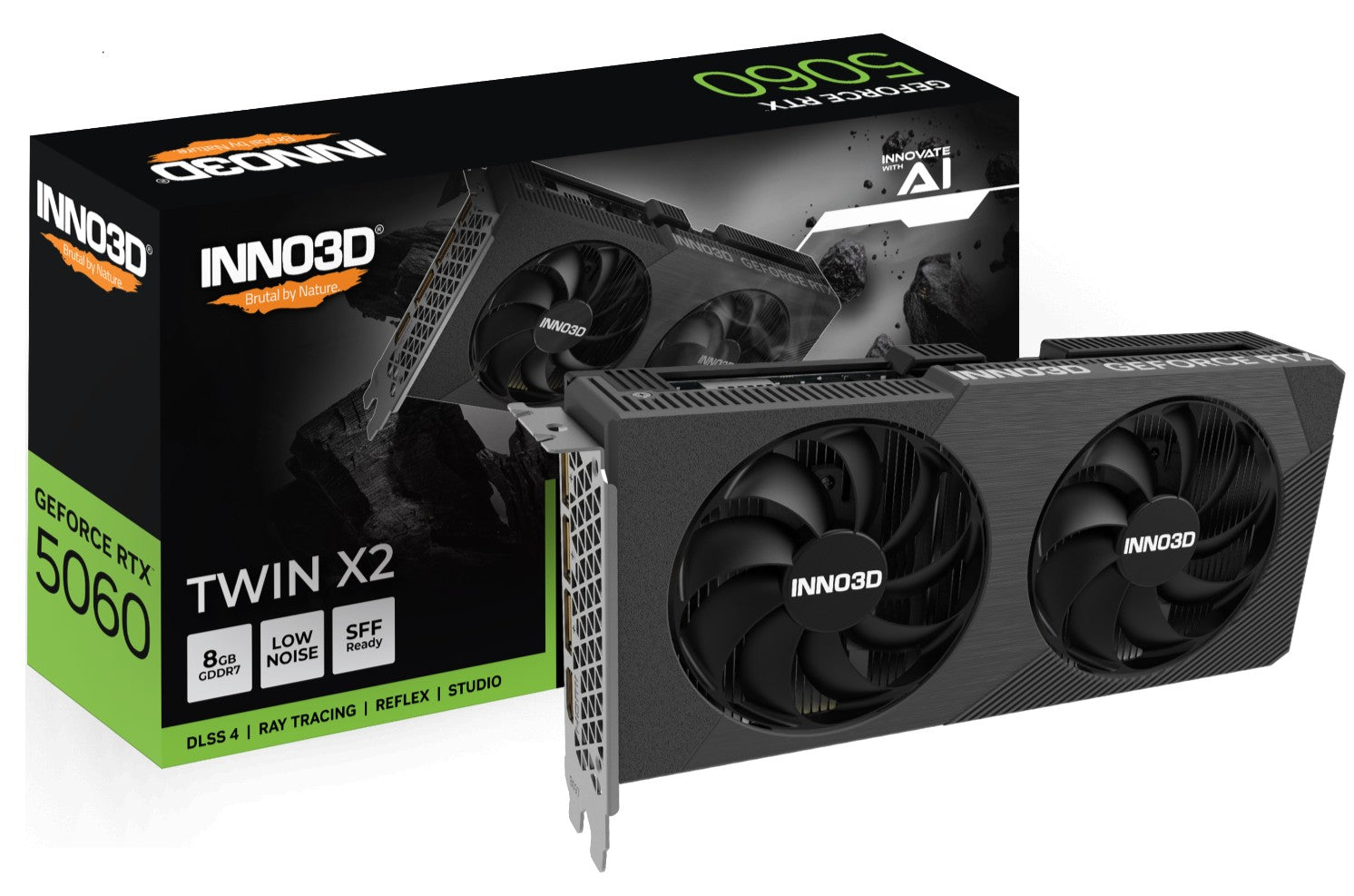 INNO3D nVidia GeForce RTX 5060 TWIN X2 8GB GDDR7, 2497MHz Boost Clock, RAM 28Gbps, 3xDP, 1xHDMI 225x116x41mm - Image 1