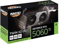 INNO3D nVidia GeForce RTX 5060 Ti TWIN X2 OC 16GB GDDR7,  2602MHz Boost Clock, RAM 28Gbps, 3xDP, 1xHDMI 250x116x41mm - Image 2