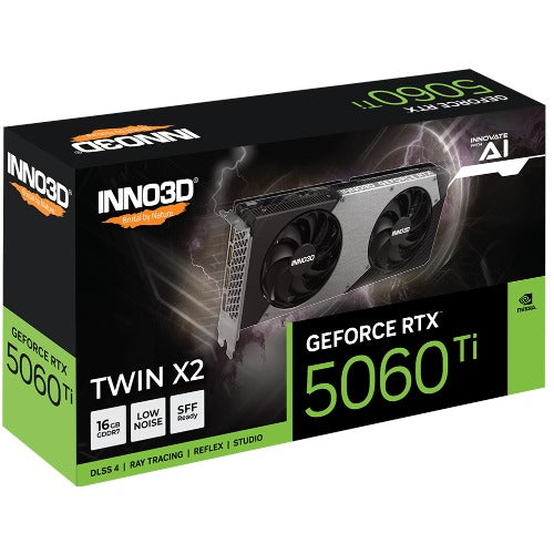 INNO3D nVidia GeForce RTX 5060 Ti TWIN X2 16GB GDDR7, 2572MHz Boost Clock, RAM 28Gbps, 3xDP, 1xHDMI 250x116x41mm - Image 1