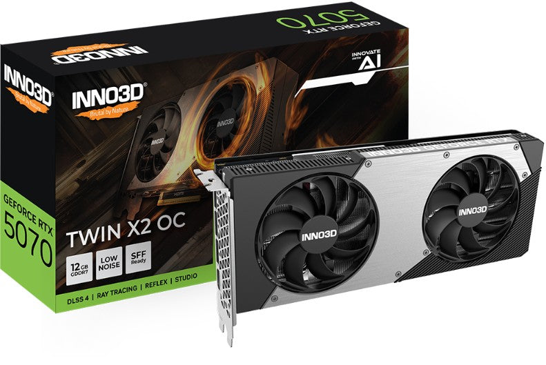INNO3D nVidia GeForce RTX 5070 TWIN X2 OC 12GB GDDR7 2542 MHz Boost Clock, RAM 28 Gbps, 3x DP, 1xHDMI 250x116x41mm - Image 1