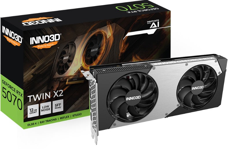 INNO3D nVidia GeForce RTX 5070 TWIN X2 12GB GDDR7 2512 MHz Boost Clock, RAM 28 Gbps, 3x DP, 1xHDMI 250x116x41mm - Image 1
