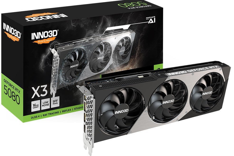 INNO3D nVidia GeForce RTX 5080 X3 16GB GDDR7 2617 MHz Boost Clock, RAM 30 Gbps, 3x DP, 1xHDMI 300x116x41mm Dual Slot - Image 2