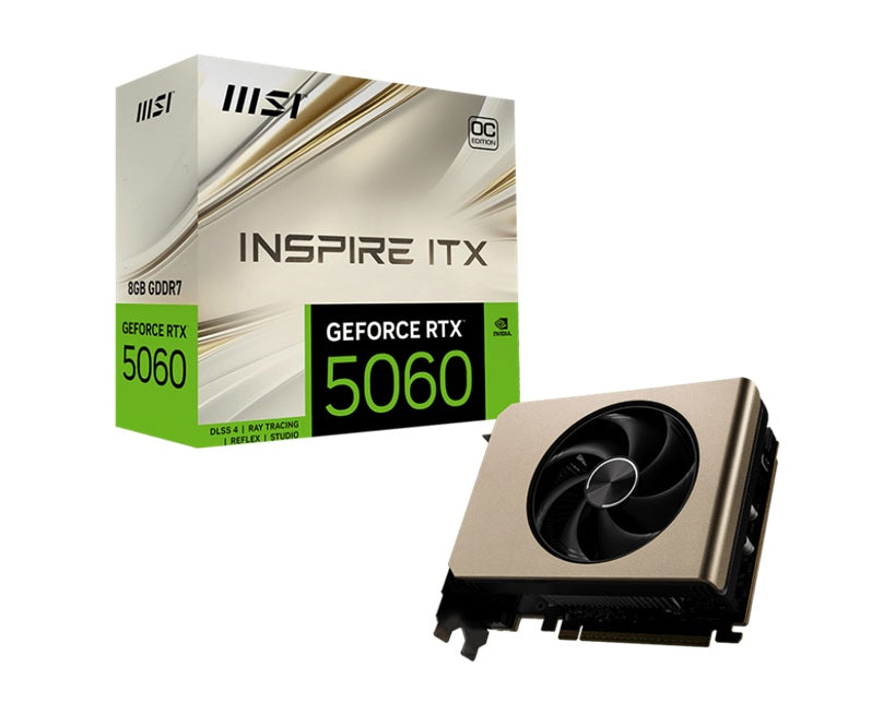 MSI nVidia GeForce RTX 5060 8G INSPIRE ITX OC, Boost: 2535 MHz, CUDA 3840 Units, 8GB GDDR7, PCI Express® Gen 5 x16 (uses x8). HDMI™ x 1 (emabargo) - Image 1