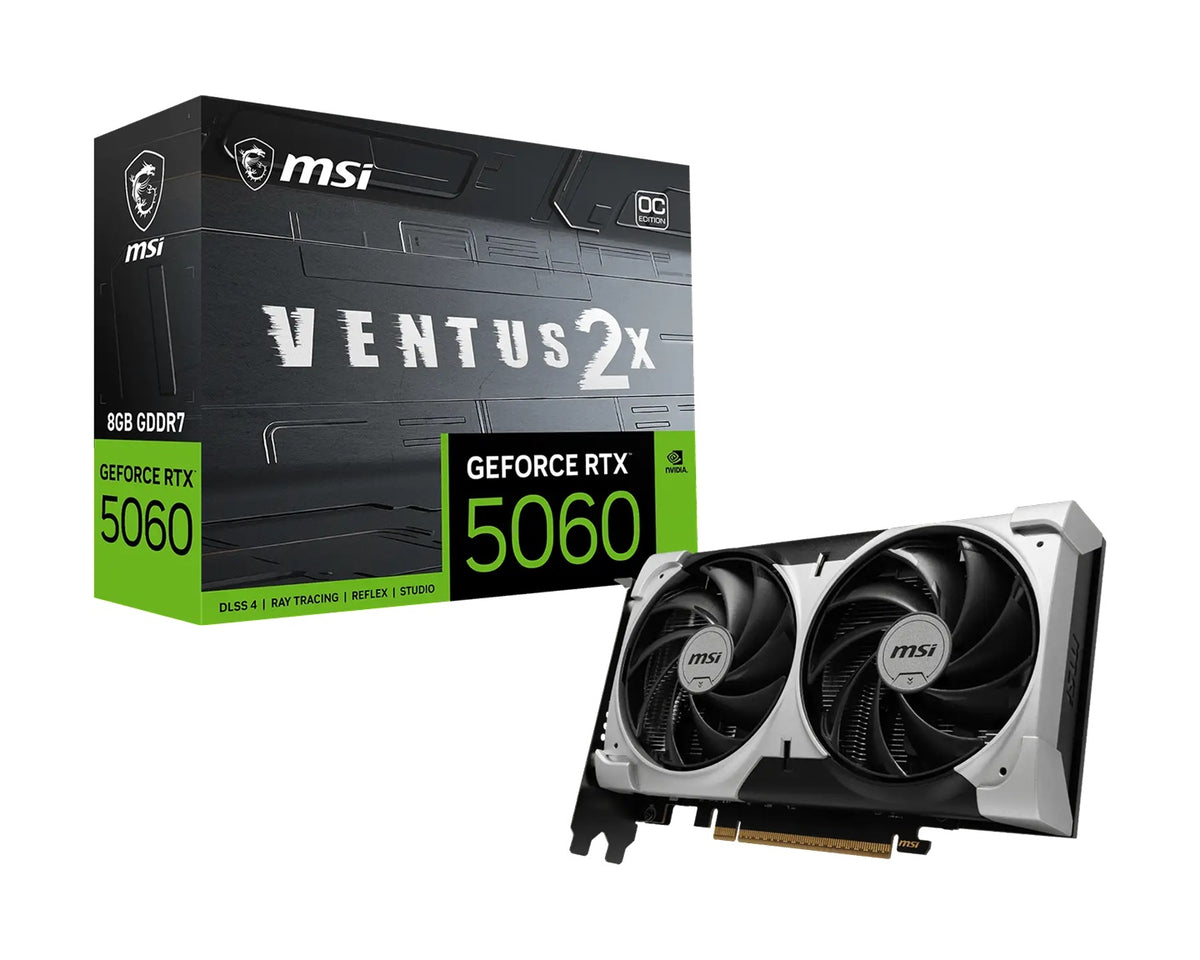 MSI nVidia GeForce RTX™ 5060 8G VENTUS 2X OC V1, GDDR7, 128-bit, 2527 MHz Boost, PCIe 5.0 x16, 3840 CUDA Cores, 145W, DP x3, HDMI x1, 8K, G-SYNC Y - Image 1