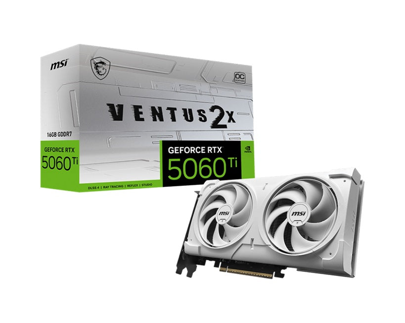 MSI nVidia GeForce RTX 5060 Ti 16G VENTUS 2X OC WHITE, Boost: 2602 MHz, CUDA 4608 Units, 16GB GDDR7, HDMI x 1