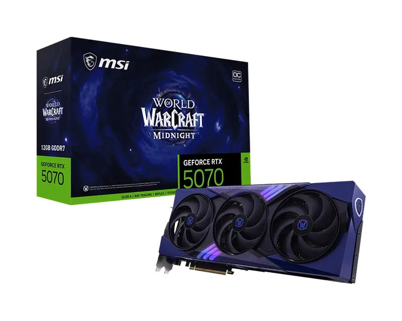 MSI nVidia GeForce RTX 5070 12G World of Warcraft MIDNIGHT VOID EDITION OC, 6144 CUDA, 12GB GDDR7, 28Gbps, 192-bit, 2610MHz, PCIe 5, 250W - Image 1
