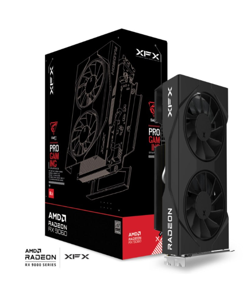 XFX Swift AMD Radeon RX 9060 Gaming Edition with 8GB GDDR6 HDMI 2xDP, AMD RDNA™ 4 (RX-96SWFT8BE) - Image 1