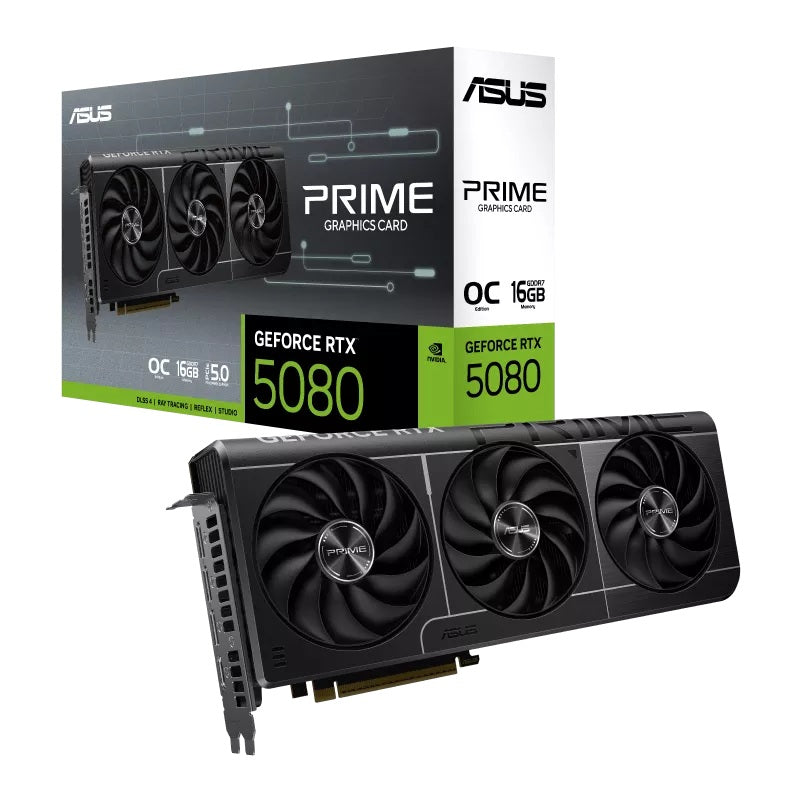 ASUS nVidia GeForce PRIME RTX5080 OC16G EVO, GDDR7, 10752 CUDA, 850W PSU, PCIe 5.0, 30Gbps, 256-bit, 2685MHz, 2.5-Slot, SFF Ready. - Image 1