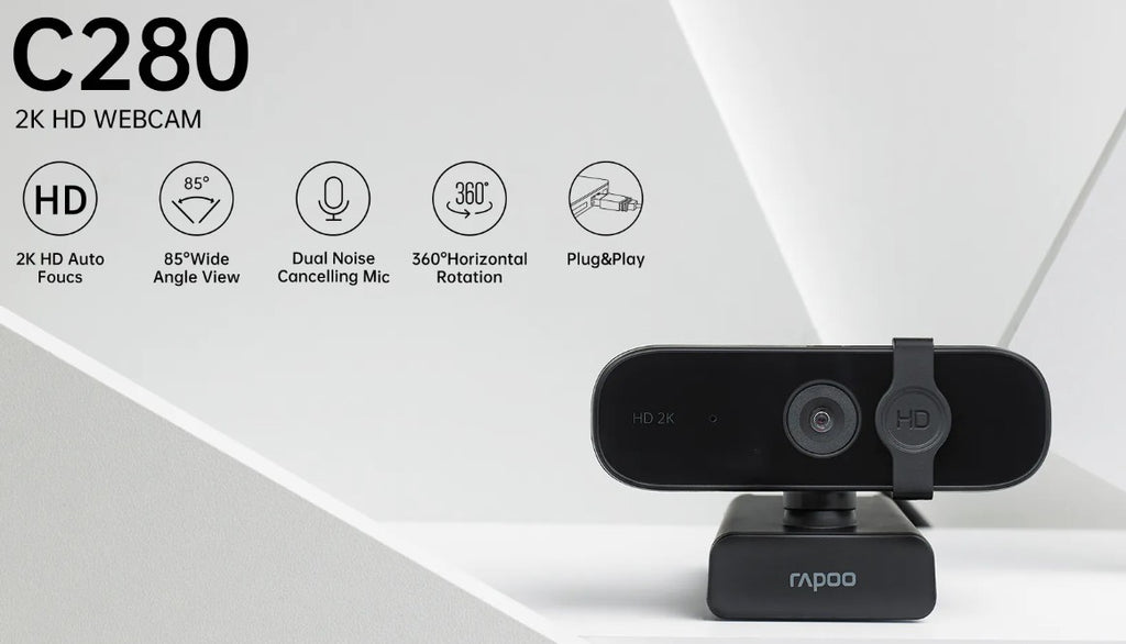 RAPOO C280 2K Webcam - Wide Angle Lens, Noise Canceling Mic, Plug & Play, Teams, Google Meet, Zoom, Does Not Support Windows Hello - Image 1